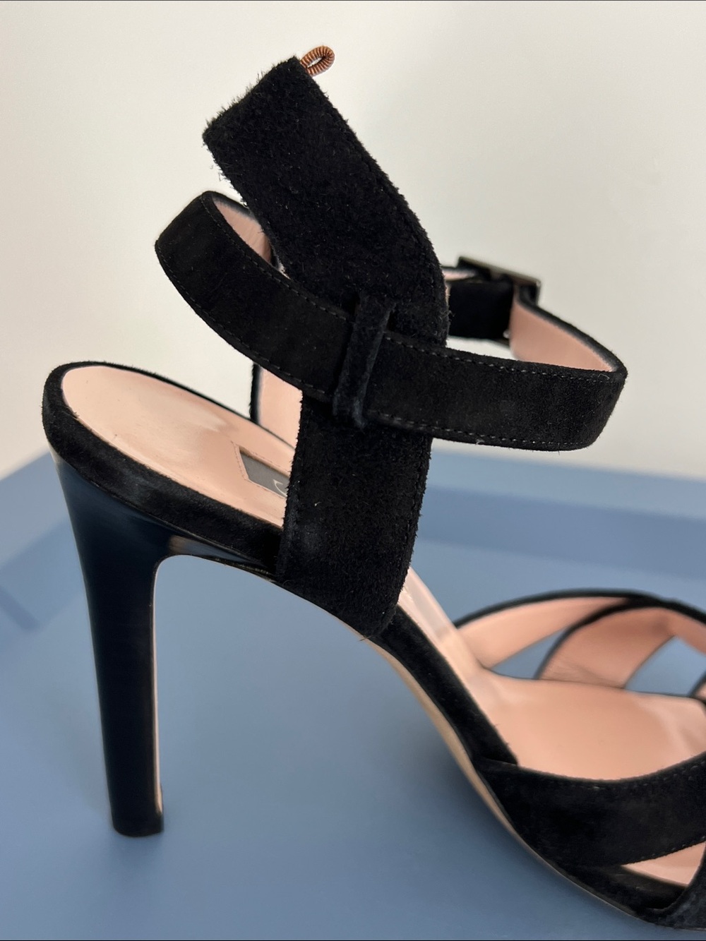 SJP sarah jessica parker cameron black suede open toe criss cross sandals heels - Picture 9 of 13